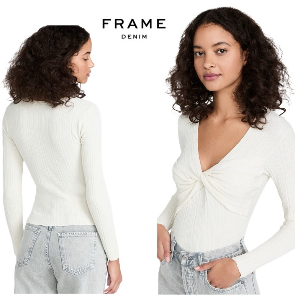 Frame front twist ribbed jersey top in Ecru Sz Xs MSRP: $348